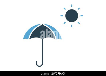 Sun and umbrella icon. icon related to sun protection and relaxation. solid icon style. element illustration Stock Vector