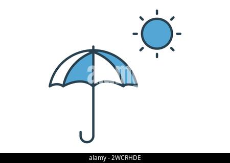 Sun and umbrella icon. icon related to sun protection and relaxation. flat line icon style. element illustration Stock Vector