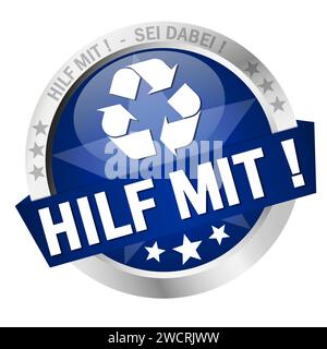 EPS 10 vector with round colored button with banner and text help (in german) Stock Vector