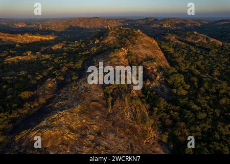 An aerial view of the unique landscape of the Matobo hills in Zimbabwe. Stock Photo