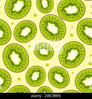 Kiwi summer seamless pattern in minimalistic style. Tropical exotic fruits, leaves. Healthy food. For menu, cafe, wallpaper, fabric, wrapping. Stock Vector