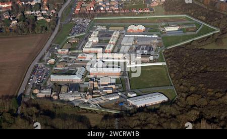 aerial view of HM Prison Wealstun, Thorp Arch near Wetherby, West Yorkshire Stock Photo