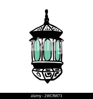 Ramadan Kareem hanging lantern, lamp line icons. Arabian design element. Islam decoration. Greeting garland. Muslim festival. Vector illustration. Stock Vector