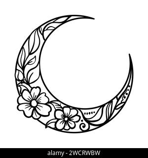 Vector floral crescent moon. Decorative illustration in boho style. Hand-drawn ethnic symbol. For Ramadan Kareem concept. Stock Vector