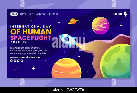 Human Space Flight Social Media Landing Page Cartoon Hand Drawn Templates Background Illustration Stock Vector