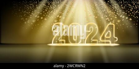 2024 Happy New Year shining light sparkles background Stock Vector