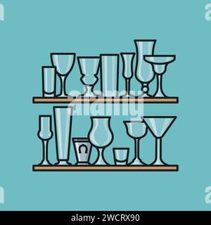 Variety of cocktail glasses on shelves vector illustration for National Cocktail Day on March24 Stock Vector