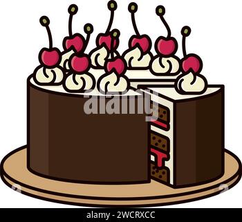 Tasty german pastry with chocolate and cherries isolated vector illustration for Black Forest Cake Day on March 28 vector illustration for Stock Vector