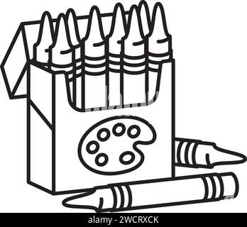 Opened box of crayons vector line icon for Crayon Day on March 31 Stock Vector