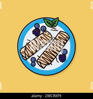 Bavarian Crepes with chocolate topping and berry fruit on plate vector illustration for Bavarian Crepes Day on March 22 Stock Vector
