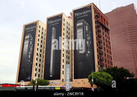 Los Angeles, California – November 15, 2023: Mural Billboard Campaign To Promote the new iPhone 15 Pro Titanium Stock Photo