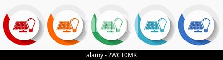 Light bulb and solar panel vector icon set, flat icons for logo design, webdesign and mobile applications, colorful round buttons Stock Vector