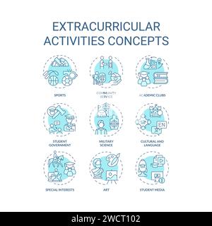 Editable thin line icon set representing extracurricular activities Stock Vector