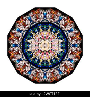 Kaleidoscop - abstract image created by multiple mirroring of the stained glass window Stock Photo