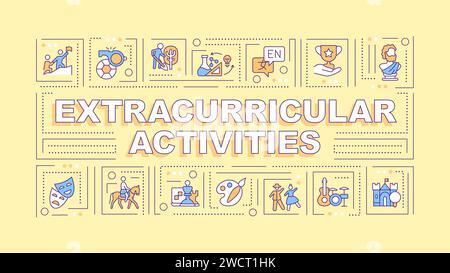 2D extracurricular activities text with thin line icons Stock Vector