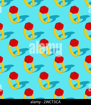 Gold Ring pattern seamless. Engagement ring with precious stone background Stock Vector
