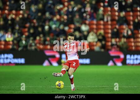 Barnsley, UK. 16th Jan, 2024. Jordan Williams of Barnsley with the ball during the Sky Bet League 1 match Barnsley vs Carlisle United at Oakwell, Barnsley, United Kingdom, 16th January 2024 (Photo by Mark Cosgrove/News Images) in Barnsley, United Kingdom on 1/16/2024. (Photo by Mark Cosgrove/News Images/Sipa USA) Credit: Sipa USA/Alamy Live News Stock Photo