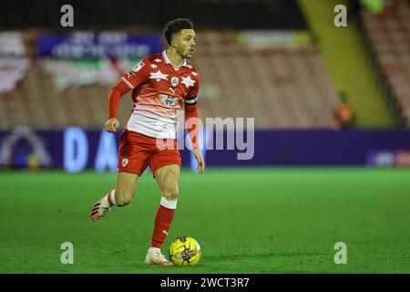 Barnsley, UK. 16th Jan, 2024. Jordan Williams of Barnsley with the ball during the Sky Bet League 1 match Barnsley vs Carlisle United at Oakwell, Barnsley, United Kingdom, 16th January 2024 (Photo by Mark Cosgrove/News Images) in Barnsley, United Kingdom on 1/16/2024. (Photo by Mark Cosgrove/News Images/Sipa USA) Credit: Sipa USA/Alamy Live News Stock Photo