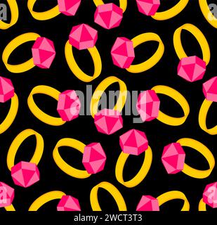 Gold Ring pattern seamless. Engagement ring with precious stone background Stock Vector