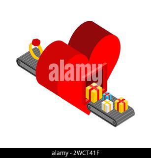 Automatic Love production. Production complex of wedding technological equipment Equipment for production of wedding products. Gift and ring Stock Vector