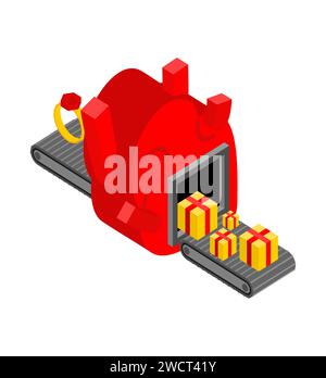 Automatic Love production. Production complex of wedding technological equipment Equipment for production of wedding products. Gift and ring Stock Vector