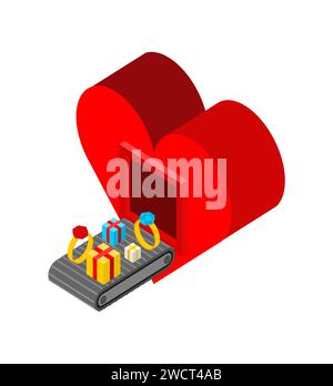 Automatic Love production. Production complex of wedding technological equipment Equipment for production of wedding products. Gift and ring Stock Vector