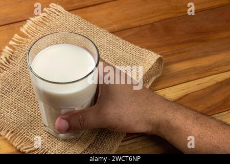 Glass of fresh milk on the table. Stock Photo