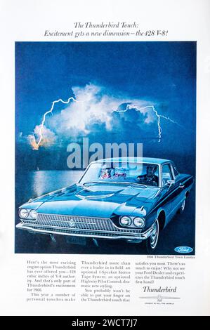 1966 magazine advert advertising the Ford Thunderbird Town Landau. Stock Photo