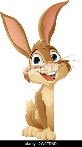 Easter Bunny Rabbit Peeking Around Sign Cartoon Stock Vector