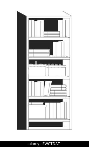 Bookcase living room black and white 2D line cartoon object Stock Vector
