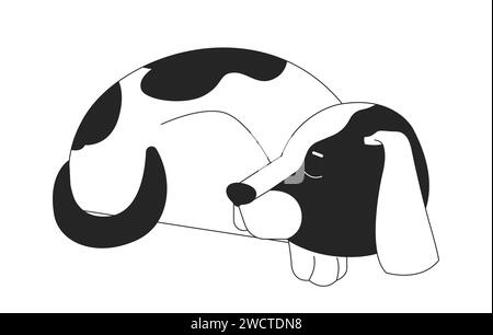 Sleeping dog beagle curled up black and white 2D line cartoon character Stock Vector