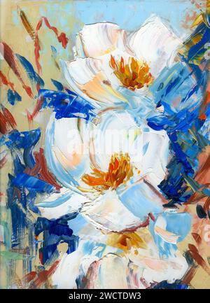 A still life oil painting abstract artwork featuring white flowers Stock Photo