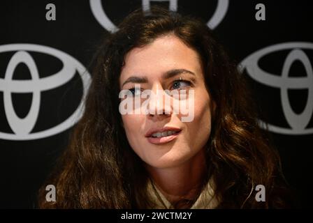 Prague, Czech Republic. 17th Jan, 2024. Czech runner Kristiina Sasinek Maki speaks during presentation of Toyota's local Czech olympic and paralympic campaign in Prague, Czech Republic, January 17, 2024. Credit: Roman Vondrous/CTK Photo/Alamy Live News Stock Photo