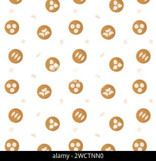 Dumplings served in bamboo steamer pattern. Dimsum, gyoza, momo, asian cuisine seamless background for packaging. Vector flat wallpaper. Stock Vector