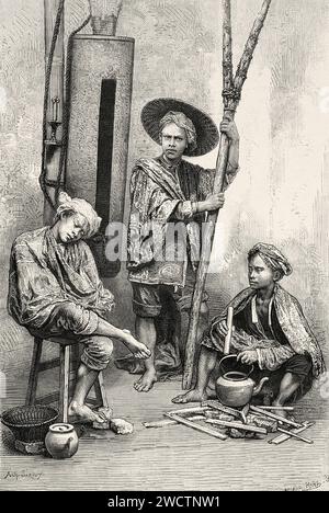 Guardhouse in Batavia, Java island. Indonesia, Southeast. Six weeks in Java  1879 by Desire Charnay (1828 - 1915) Old 19th century engraving from Le Tour du Monde 1880 Stock Photo