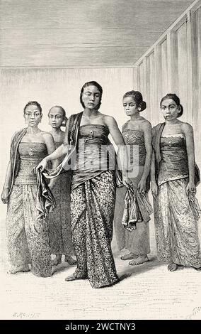 The Javanese dancers, Java island. Indonesia, Southeast. Six weeks in Java  1879 by Desire Charnay (1828 - 1915) Old 19th century engraving from Le Tour du Monde 1880 Stock Photo