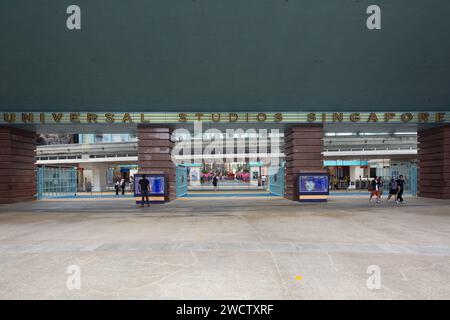 Wide spacious entrance to Universal Studios Singapore at Sentosa. Stock Photo