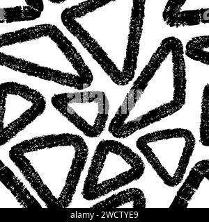Seamless pattern of Vector charcoal triangles or rhombus, striketrhoughs. Doodle style sketchy lines with brush chalk texture. Horizontal wavy strokes Stock Vector