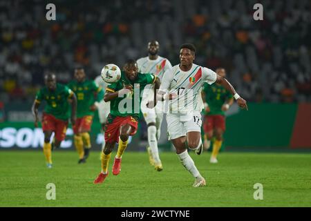 The highlight of the match between Cameroon and Guinea, the duel between Karl Toko Ekambi and Aguibou Camara Stock Photo
