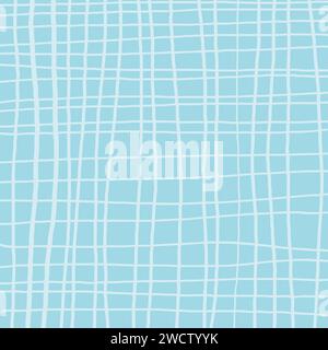 Blue crossed lines grid mesh pastel vector pattern. Hand drawn doodle squared pattern. Gender neutral cute plaid design with simple checkered textured Stock Vector