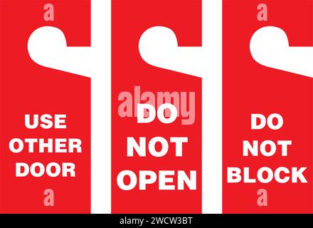 Do not block or open and use other door hanger tags on a white background Stock Vector