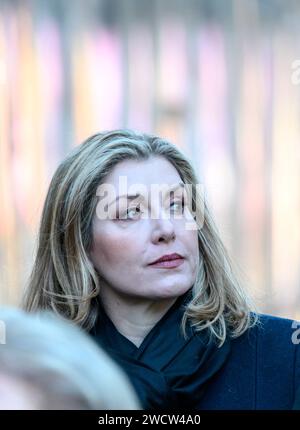 Penny Mordaunt MP (Leader of the House of Commons and Lord President of the Council) leaving the memorial service for Betty Boothroyd, former Speaker Stock Photo