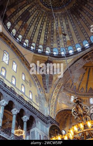 Dome and Seraph angel ceiling mosaics in Hagia Sophia Mosque, formerly an cathedral of Byzantine and Eastern Orthodox civilisation, Istanbul, Turkey Stock Photo