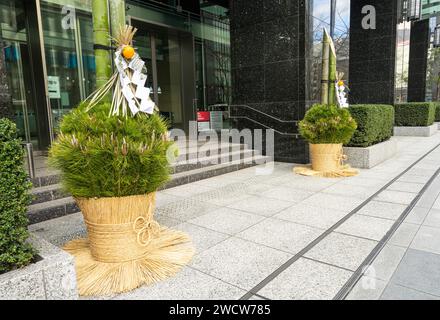 Tokyo, Japan. January 2024. a typical decoration for the New Year holidays at the entrance of a building in the city center Stock Photo