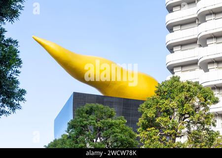 Tokyo, Japan. January 2024. panoramic view of the Asahi Group Head Office Building in the city center Stock Photo