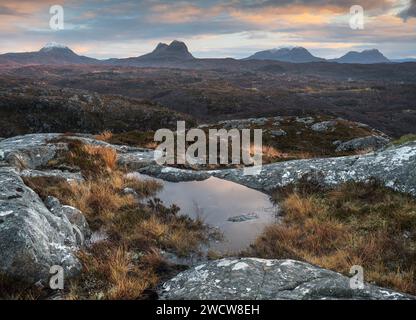 Mountains of Assynt, Cul Mor, Cul Beag, Canisp & Suilven Stock Photo