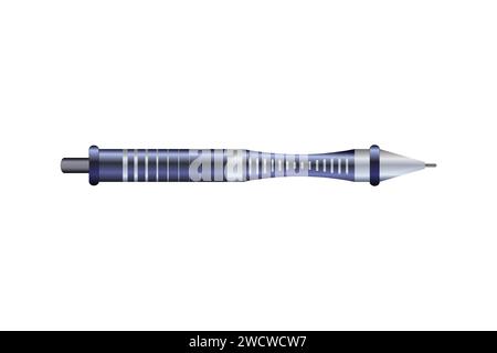 The blue ballpoint pen with white-gray stripes Stock Vector