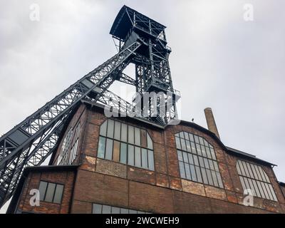 Mining tower of old Hlubina black coal mine in Ostrava Dolni Oblast Vitkovice region Stock Photo