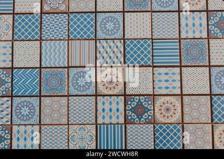 mixed blue tiles background Stock Photo