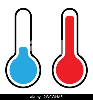 thermometer icon set, blue cold and red heat vector symbol illustration of a device that measures temperature Stock Vector